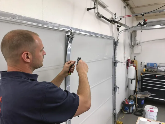 Before and after garage door dent repair by West Warwick Garage Door Repair in West Warwick