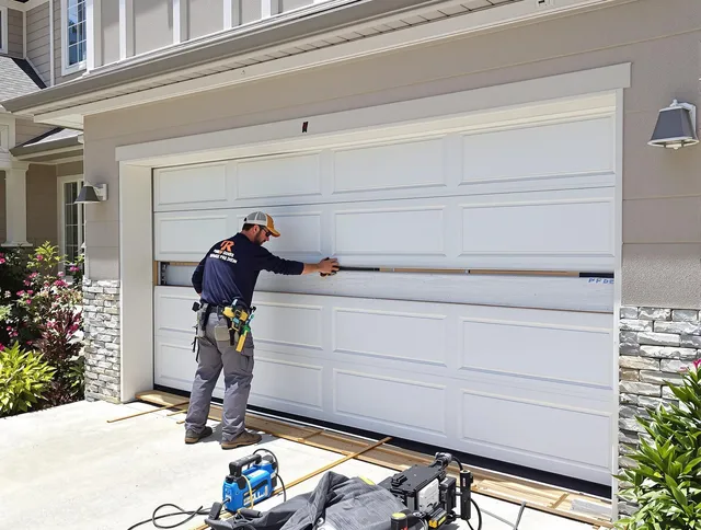 West Warwick Garage Door Repair team performing complete garage door replacement at West Warwick residence
