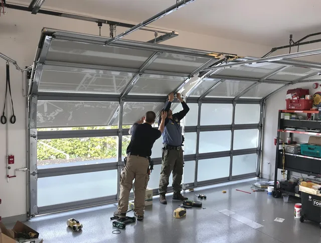 West Warwick Garage Door Repair expert performing precise panel replacement on West Warwick garage door